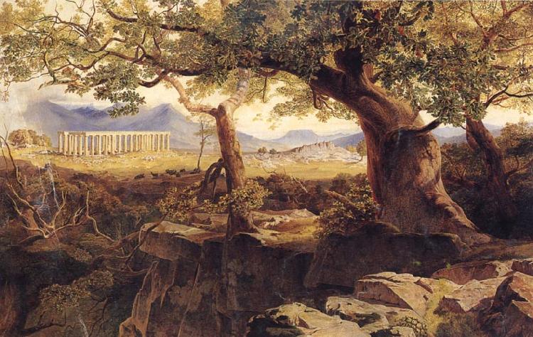 Lear, Edward The Temple of Bassae or Phigaleia,in Arcadia from the Oakwoods of Mount Cotylium.The Hills of Sparta,Ithome and Navarino in the Distance Sweden oil painting art